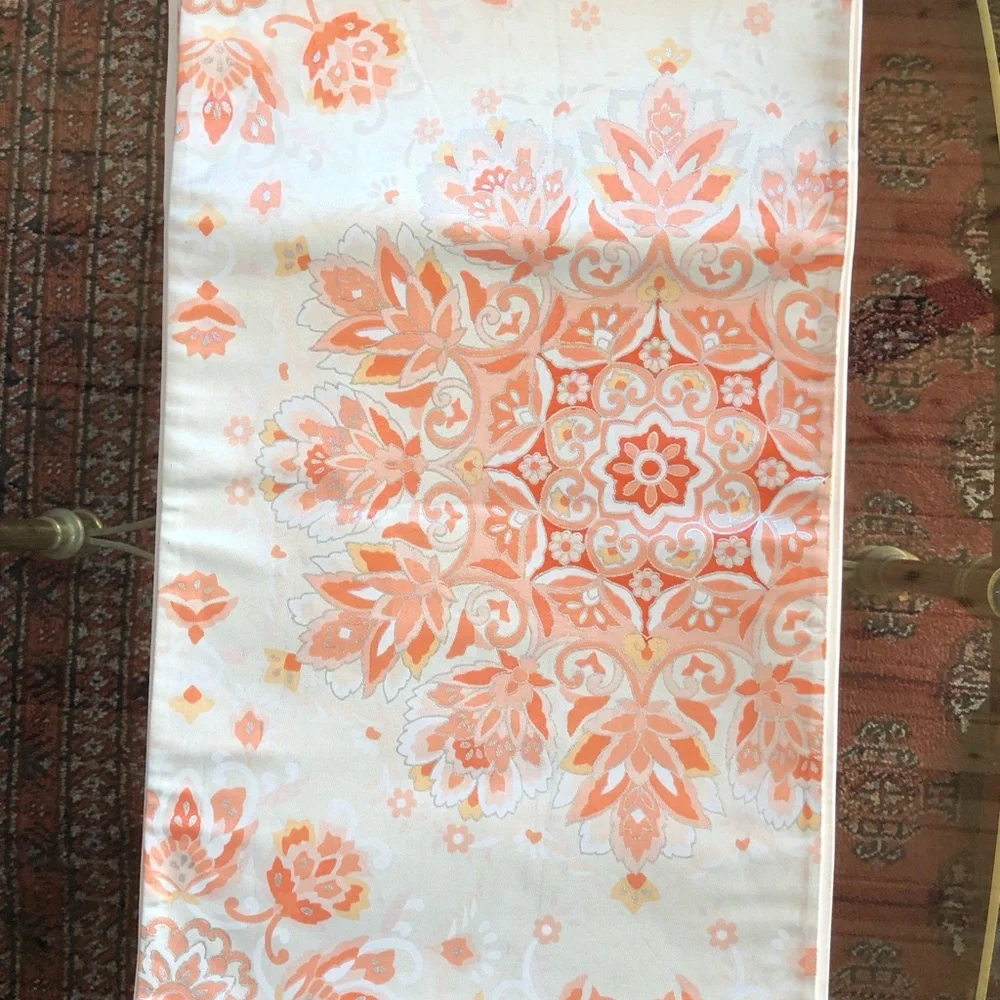 14 FOOT Table Runner 12” Wide Peach Floral‎ Satin